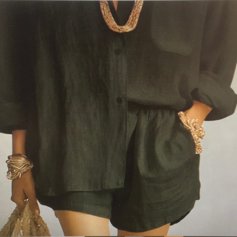 AUTOMET/BLACK/LINEN BLEND PAPER BAG SHORTS/NEW